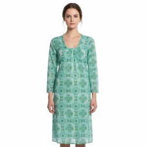 Matta Midi Dress Cotton Green Paisley Retro Print Size Small Like New